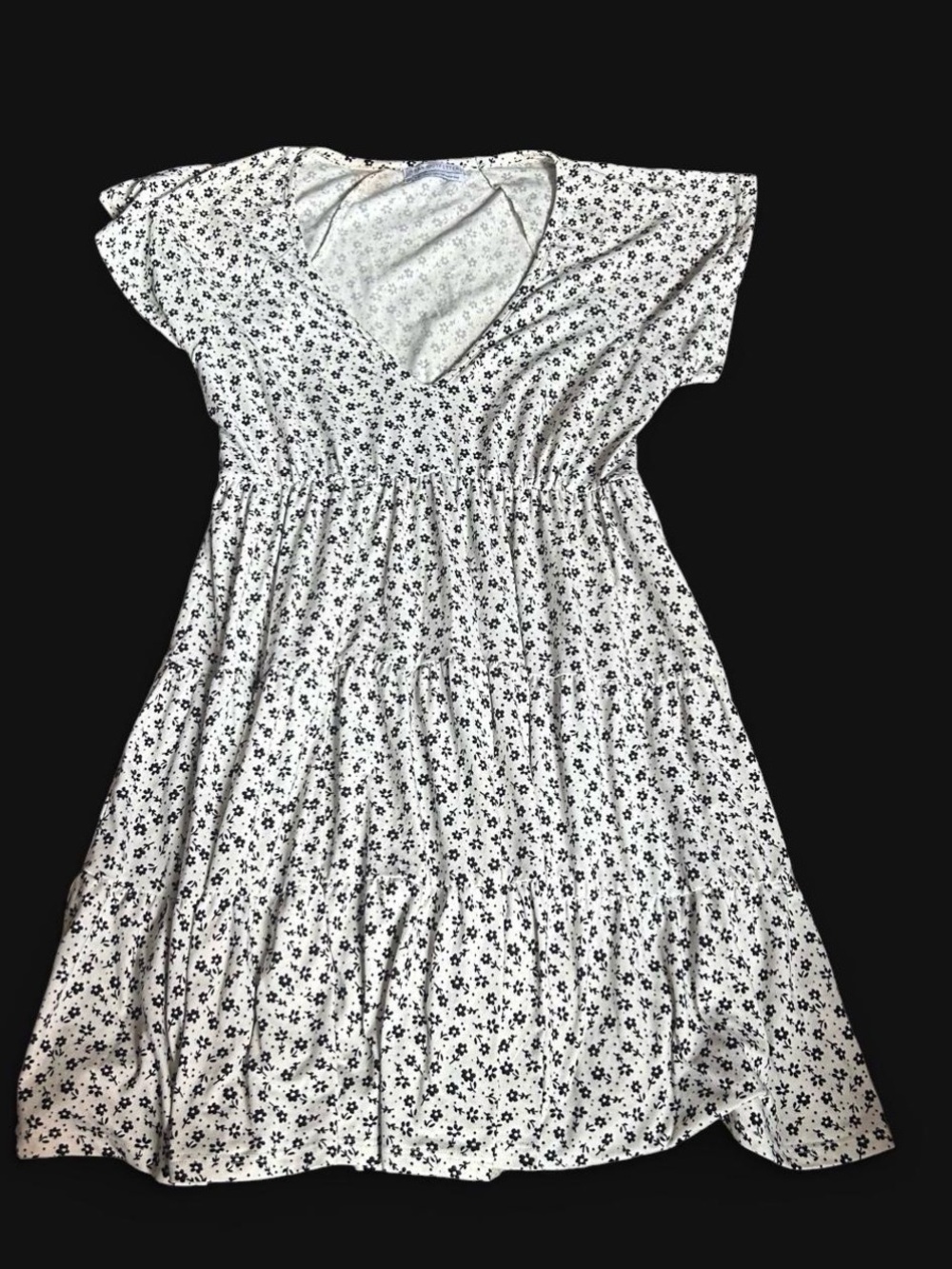 White Floral V-Neck Tiered Women's Dress
